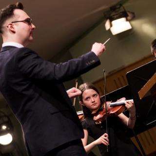 Junior chamber orchestra on stage at National Concert Hall, Dublin