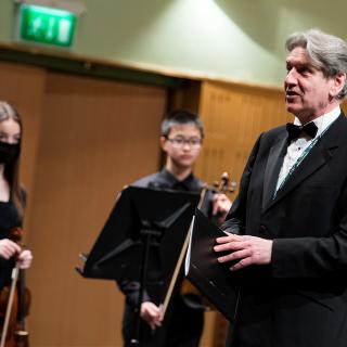 junior chamber orchestra introduction on stage