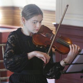 string musician performing as part of quartet