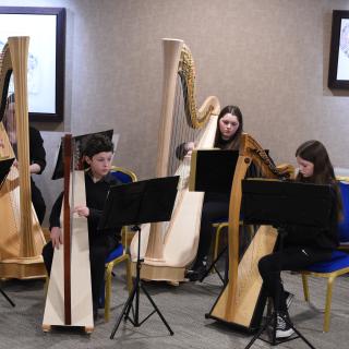 Harpists performing in concert