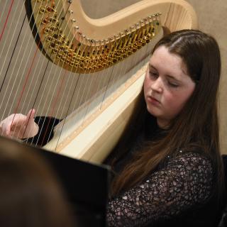Harpist performing in concert