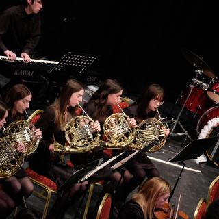 French Horn section in concert