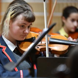 Violinist from Fermanagh Intermediate String Orchestra in concert