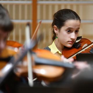 Violinist from Fermanagh Intermediate String Orchestra in concert