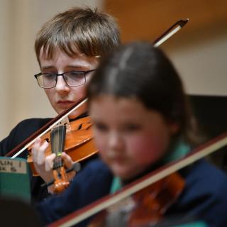 Violinist from Fermanagh Intermediate String Orchestra in concert