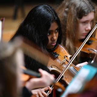 Viola player from Fermanagh Intermediate String Orchestra in concert