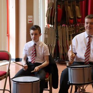 Pupils participating in percussion workshop