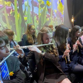 woodwind section performing in Strule Theatre