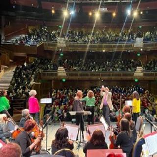 Photo from the stage showing a full Millenium Forum for Springfest 2023