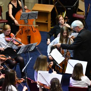 Young string players in Youth orchestra concert