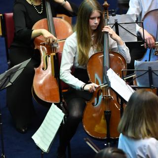Young string players in Youth orchestra concert