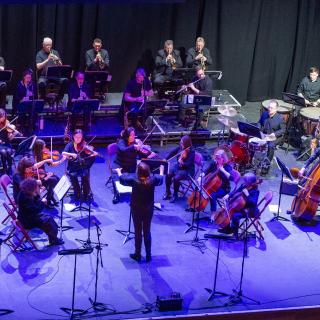 Staff orchestra on stage at Millennium Forum