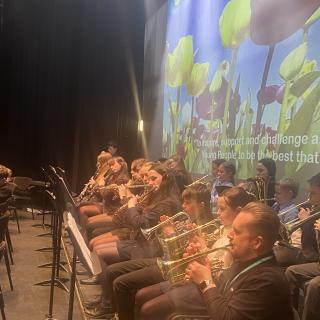 Young musicians performing in concert