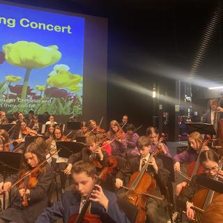 Young musicians performing in concert