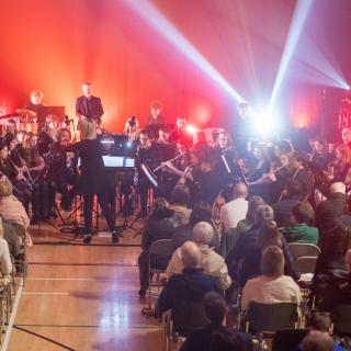 Youth band musicians in concert
