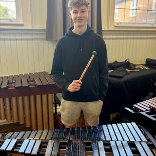 Charlie Shortt percussion pupil with instruments