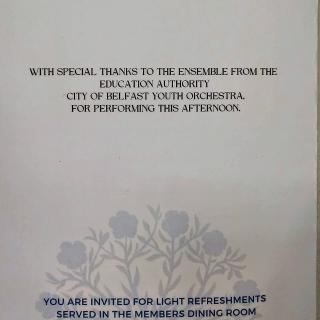 Formal invitation to event at Stormont including special thanks to Education Authority young musicians