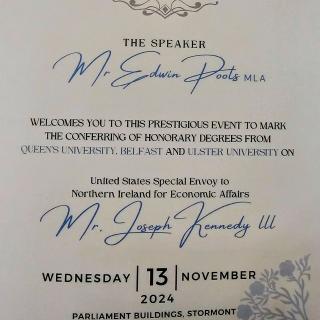 Formal invitation to event at Stormont