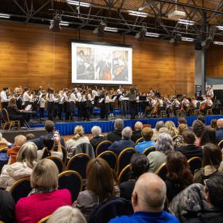 Young musicians performing in a concert